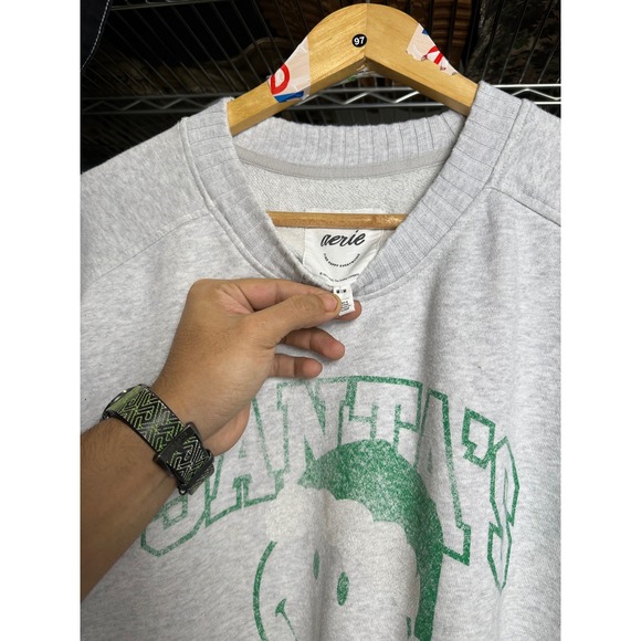 Aerie Gray Crewneck Sweatshirt Santa's BFF Smiley Face Graphic Pullover - Picture 2 of 4